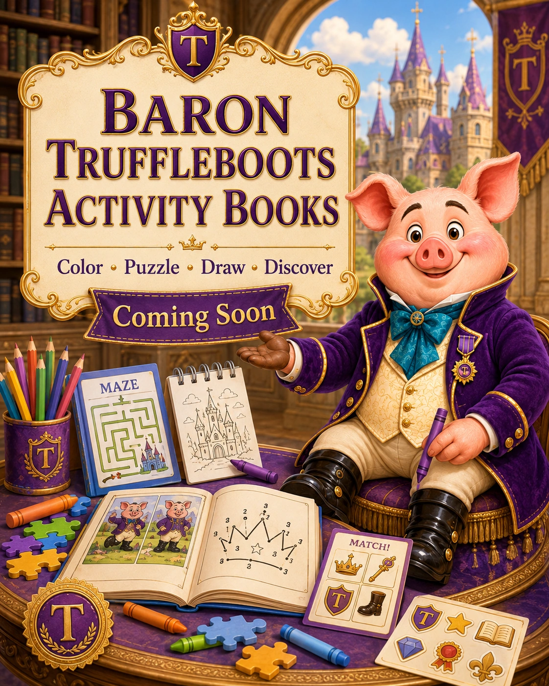 Baron Truffleboots Activity Books — Color, Puzzle, Draw, Discover