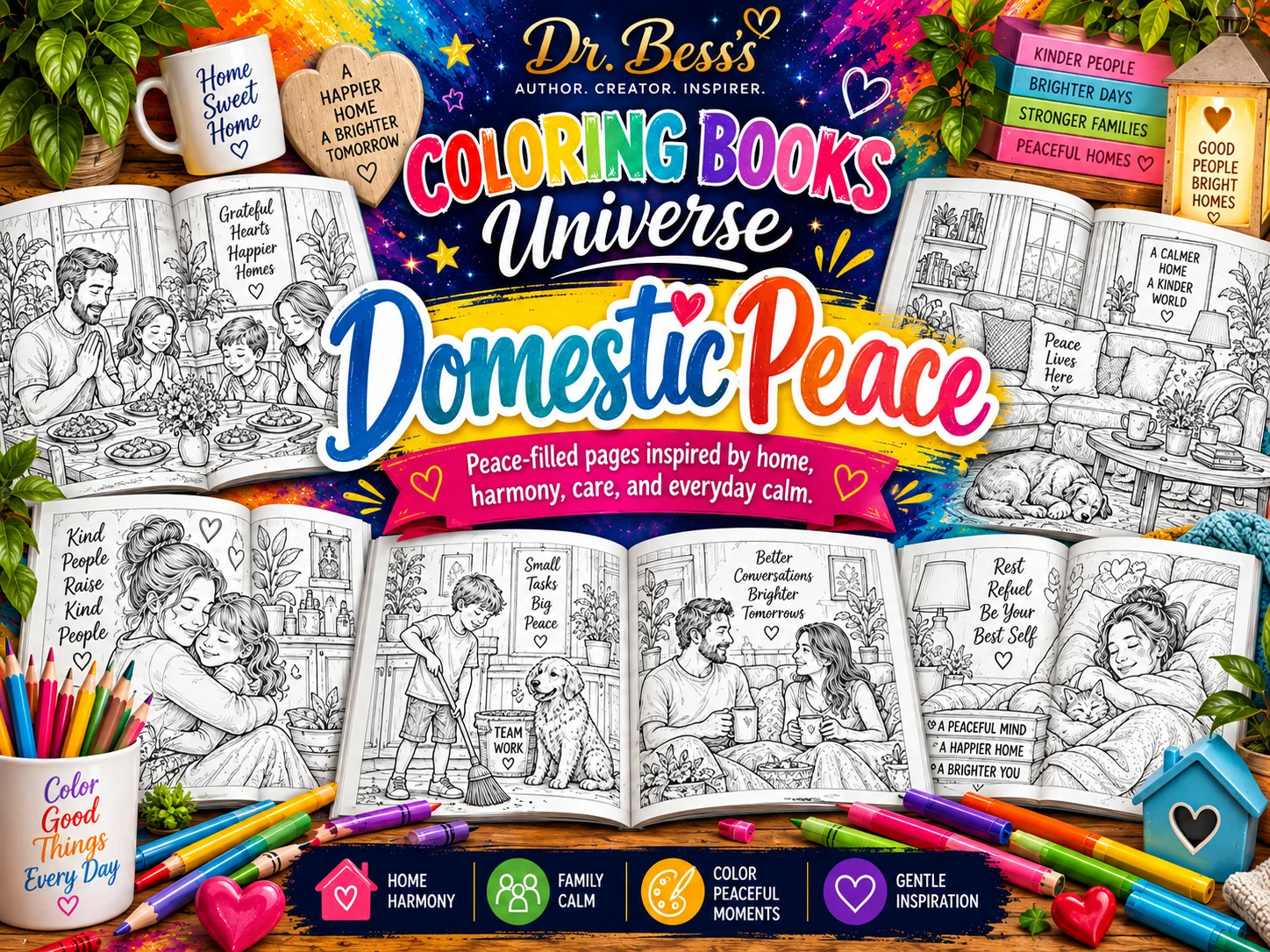 Domestic Peace coloring books by Dr. Bess.