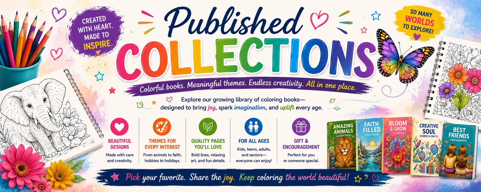 Published Coloring Books by Dr. Bess — colorful books, meaningful themes, and endless creativity.