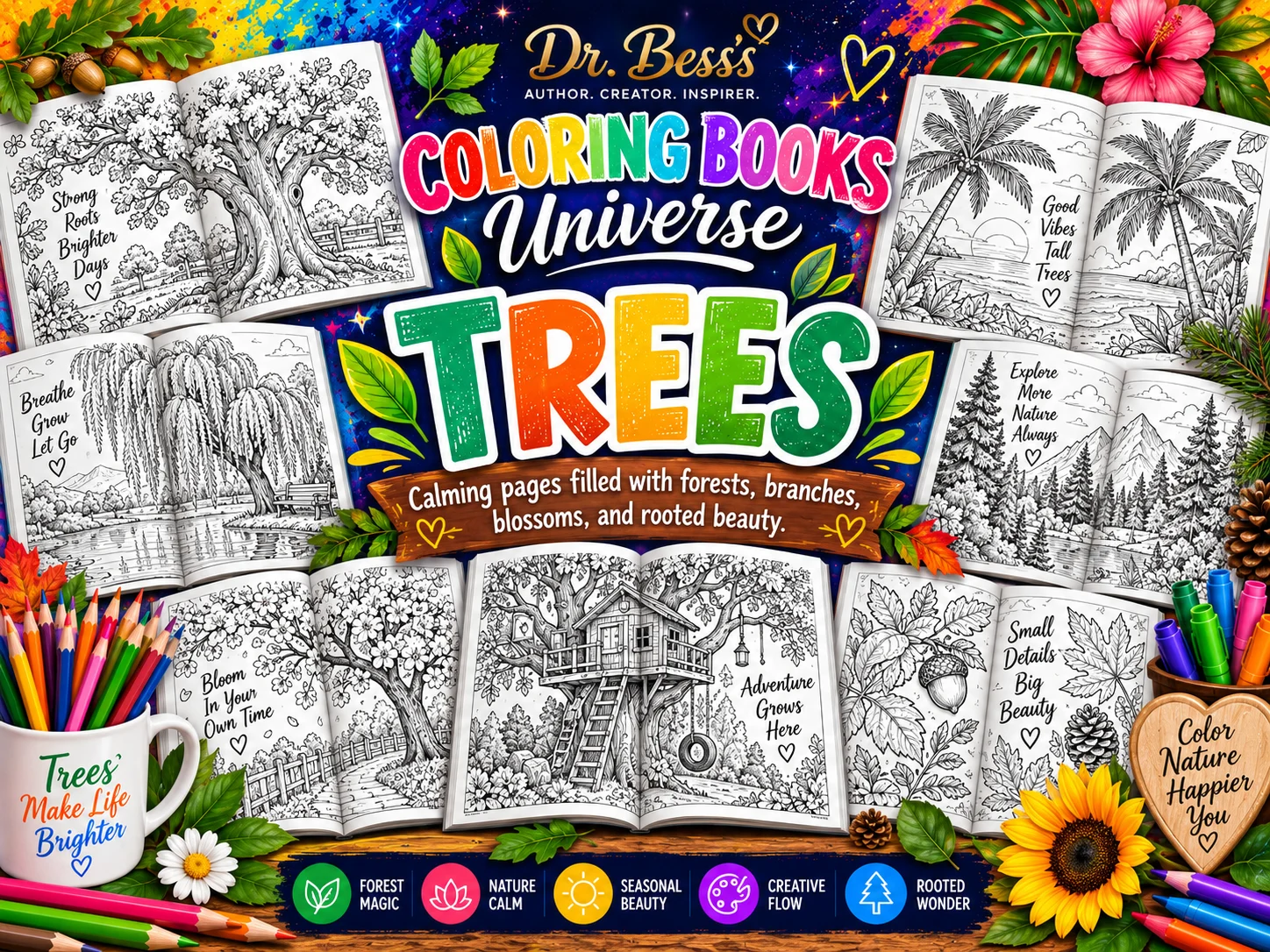 Trees coloring books by Dr. Bess.